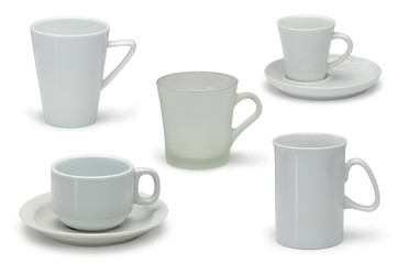 Collection of images of white mugs and cups