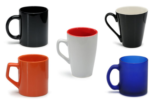 Collection of images of colored mugs and cups