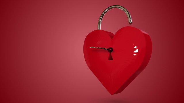 Key opening a heart lock with valentines message