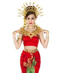 Thai girl dressing with traditional style, Isolated on white