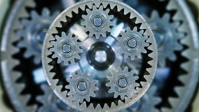 Movement of metal gears. Gearbox