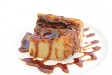 Pudding flan with caramel on plate