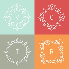 Vector floral outline frames
