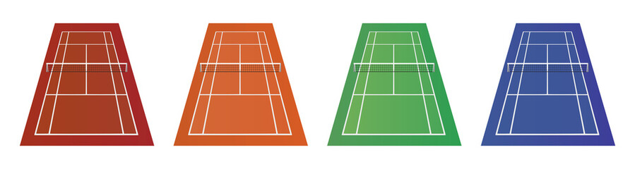 Different types of tennis courts - clay, grass and other