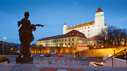 Statue and Bratislava castle, Slovakia.