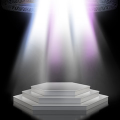 Illuminated empty stage podium for award ceremony