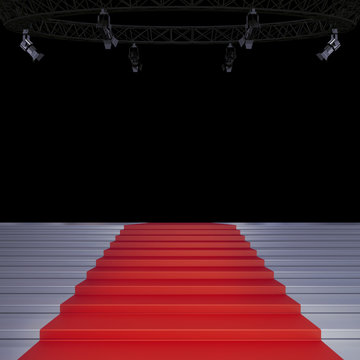 Stairs with red carpet and with spotlights