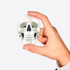 Skull in hand. High resolution. 3D render