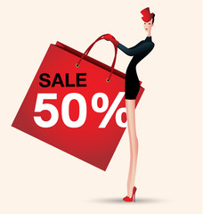 sale and woman shopping, vector, fashion, model