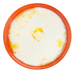 top view of semolina porridge with melting butter