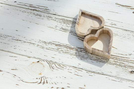 heart wooden box on white wood background