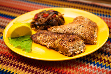 The fried fish carp with sesame seeds