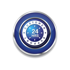 24 Hours Customer Support Blue Vector Icon