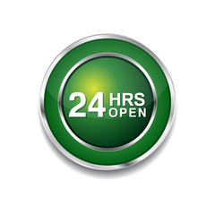 24 Hours Open Green Vector Icon Button