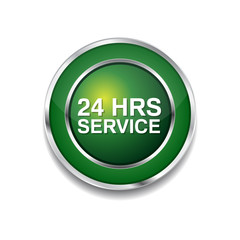 24 Hours Service Green Vector Icon Button