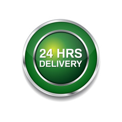 24 Hours Delivery Green Vector Icon Button