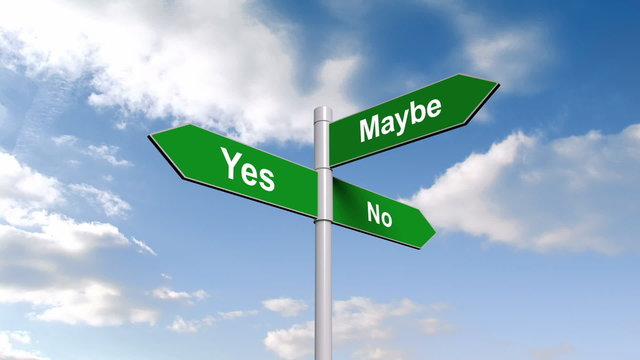 Yes no maybe signpost against blue sky