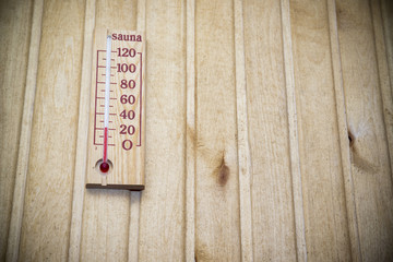 Thermometer on wall of sauna
