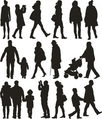 walking people - silhouettes - obrazy, fototapety, plakaty
