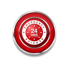24 Hours Emergency Service Red Vector Icon Button