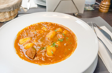 Pork gulas at a restaurant
