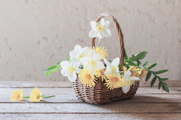 spring flowers in basket