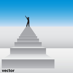 Conceptual 3D happy man on a white stair