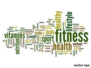 Vector conceptual fitness health word cloud