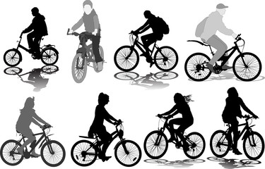 Set of 8 silhouettes of the cyclist