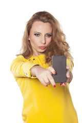 beautiful young woman takes selfie