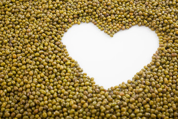 Mung beans with heart shape space