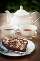 Afternoon tea with brownie cake