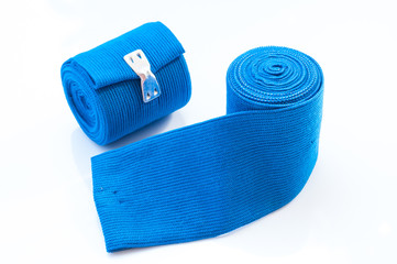 Medical blue elastic Bandage isolated on white background