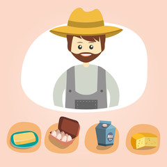 Set of colorful vector farm icons dairy produce illustration