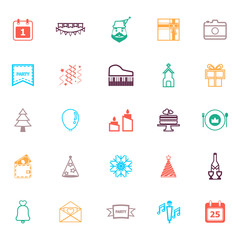 Fototapeta premium Christmas and new year line icons flat color