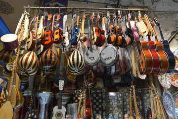 Musical instruments at the Grand Bazaar, Istanbul, Turkey