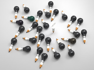 3d pencil light bulb with gears as leadership concept