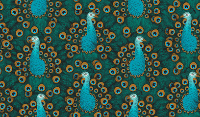 Peacock. Seamless vintage pattern