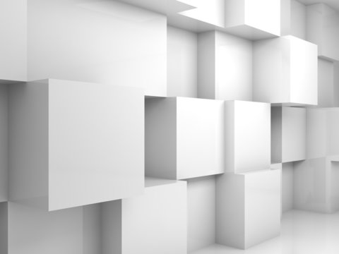 Fototapeta Abstract empty white 3d interior with cubes on wall