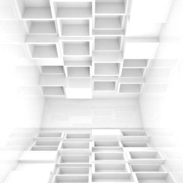 Fototapeta Abstrakta pusty 3d wnętrze, białe sześciany na podłoga i sufit