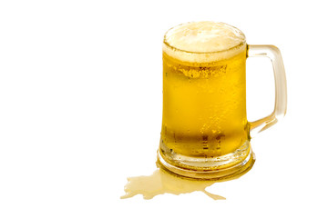 Frosty glass of light beer set isolated on a white background
