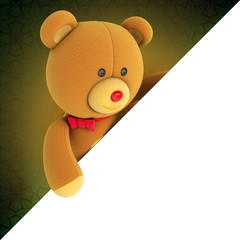 Toy teddy bear holding white page