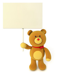 Toy teddy bear holding blank board