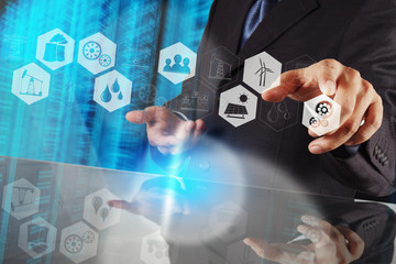 businessman hand working with new modern computer and business s