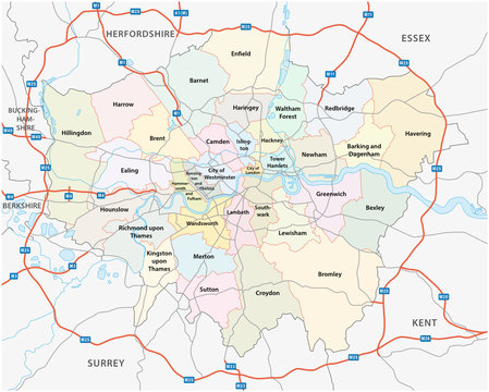 Fototapeta greater london road and administrative map