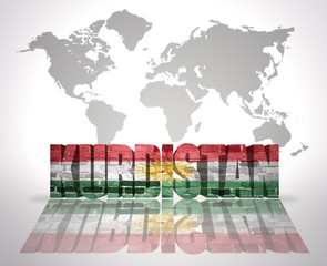 Word Kurdistan on a world map background
