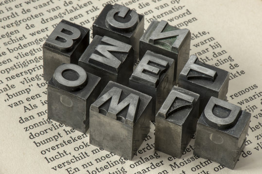 Old lead ink printing type from a book printing company.