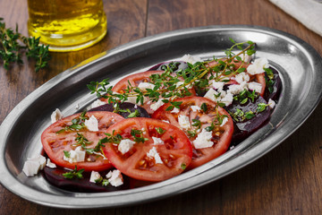 beet salad with tomatoes and feta cheese