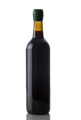 Unopened Bottle of Red Wine with Green Cap on White