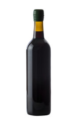 Unopened Bottle of Red Wine with Green Cap on White